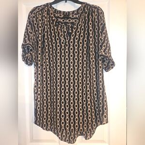 Worthington Black and Tan Chain Print Blouse